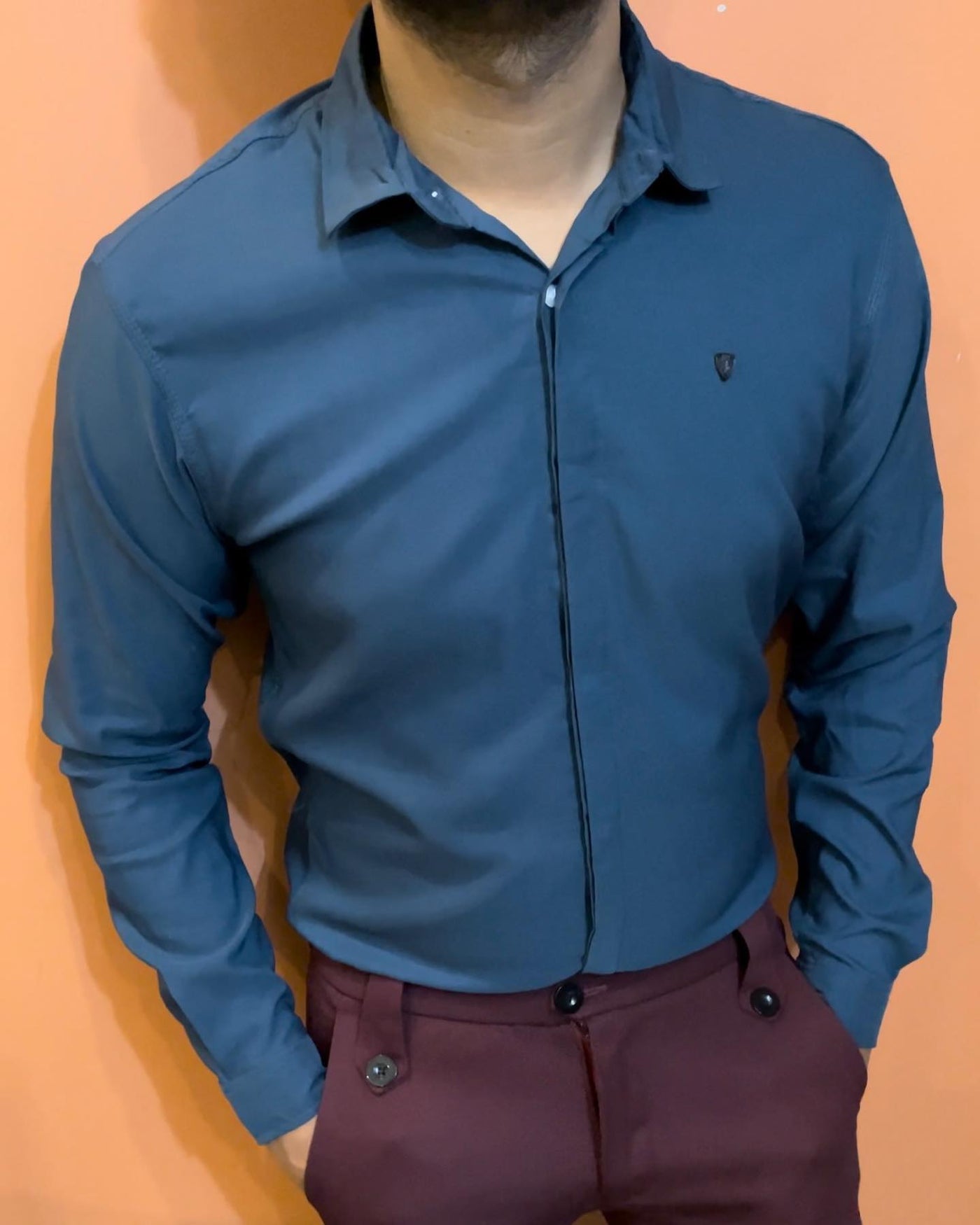 Slim fit stretchable shirt with (NAVY BLUE)